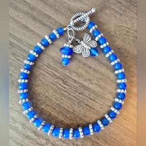 Blue Beaded Butterfly Charm Bracelet